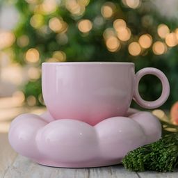 The Decor Lane A Sip of Whimsy Pink Ceramic Cup & Puffy Cloud Saucer 300ml-image-10