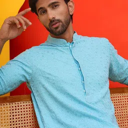 Jompers Men Embroidered Regular Chikankari Pure Cotton Kurta with Pyjamas-picture-39