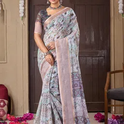 VS MALL Women's Grey Floral Art Silk Saree-picture-47