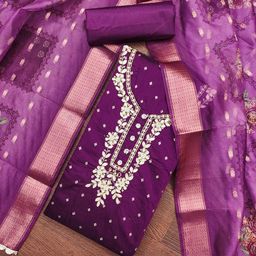 SAINOOR Floral Embroidered Semi-Stitched Dress Material-image-56