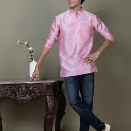 PulseIQ Men Dupion Silk Straight Kurtas-image-84