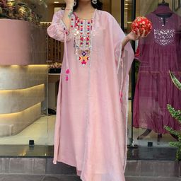 DIVASTRI Women Ethnic Motifs Embroidered Regular Mirror Work Kurta with Trousers & With Dupatta-picture-41