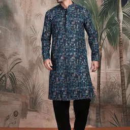 Sangria Chic Geometric Pattern Firozi Chikankari Kurta With Sequin-picture-9