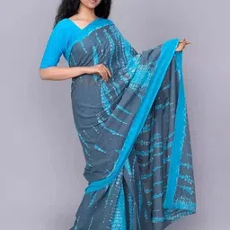 JALTHER Abstract Printed Mulmul Cotton Block Print Saree image 4