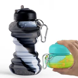 Kuber Industries Black Pack of 2 Collapsible Water Bottles With Flip Cap-600 ml Each-25