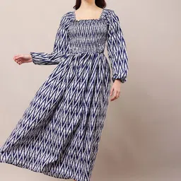 Bright Nex Printed Puff Sleeve Crepe Fit & Flare Maxi Dress-image-68