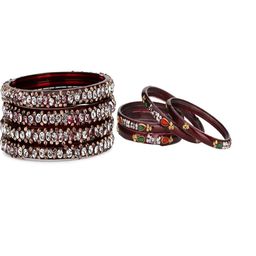 SOMIL Set Of 8 Maroon Artificial Stones and Beads Hand Decorated Antique Glass Bangles-image-98