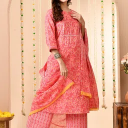 Anouk Women Floral Printed Regular Sequinned Pure Cotton Kurta with Trousers & With Dupatta-picture-10