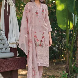 Indo Era Women Floral Embroidered Regular Thread Work Kurta with Trousers & With Dupatta-picture-19
