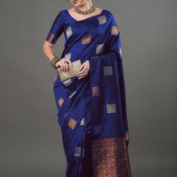 CaniBani Blue Silk Blend Banarasi Sarees-image-63