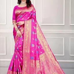 SAREEFLAME Floral Zari Pure Silk Banarasi Saree-image-86