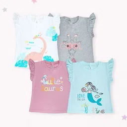 Miss & Chief Girls 4 Printed Petal Sleeves Pure Cotton Applique T-shirt-image-62
