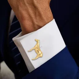 House of Pataudi Men Gold-Plated Textured Detail Cuff Links-image-88