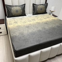Pure Decor Royal Majestic Grey Printed Pure Cotton 380 TC King Bedsheet Set 2.74m x 2.74m-image-97