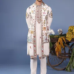 KALPRAAG Men Ethnic Motifs Embroidered Regular Sequinned Kurta with Trousers & With Dupatta-10