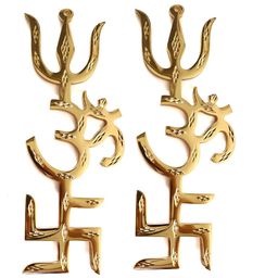 The Spiritual Living 2 Pieces Gold toned Swastik Om Trishul Wall Decor-image-70