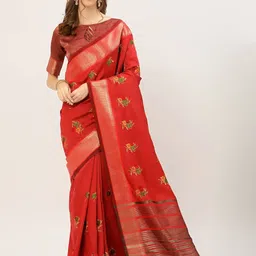 DIVASTRI Floral Embroidered Silk Cotton Saree-image-95