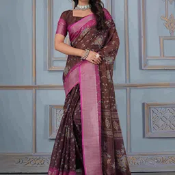 STAVA CREATION Kalamkari Printed Zari Jute Cotton Saree-picture-29