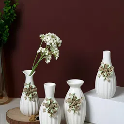 Myntra Elegant Homes White & Beige 4 Pieces Floral Textured Ceramic Vases-image-60