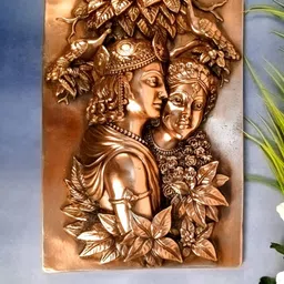 apka mart Brown Carved Radha Krishna Idol Rectangular Wall Hanging Spiritual Wall Decor-32