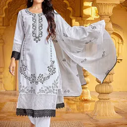 DIVASTRI Women Floral Embroidered Regular Kurta with Trousers & With Dupatta-picture-46