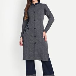 HAUTEMODA Women Regular Pure Wool Kurta with Trousers-image-46