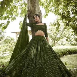 Warthy Ent Embroidered Sequinned Semi-Stitched Lehenga & Unstitched Blouse With Dupatta-picture-4