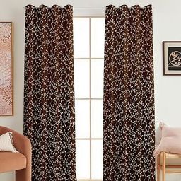 Banchmark Home Furnishings Brown & Gold-Toned Set of 2 Floral Black Out Window Curtain-picture-47