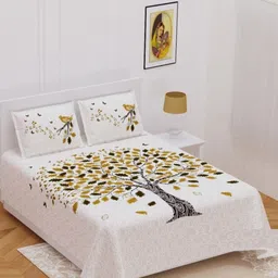 Aura White And Green Printed Pure Cotton 144 TC Queen Bedsheet Set 2.10 m X 2.30 m-image-67
