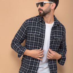 Crimsoune Club Men Classic Spread Collar Windowpane Checked Cotton Slim Fit Casual Shirt-image-29