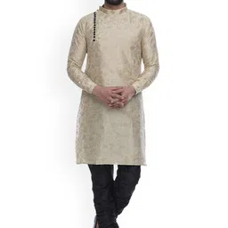 VEERA PARIDHAAN Floral Jacquard Printed Mandarin Collar Straight Kurta-picture-14
