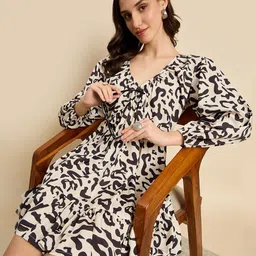 ANJIR Women Abstract Printed V-Neck Empire Mini Dress-18