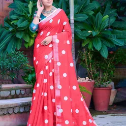 KALINI Polka Dot Zari Linen Blend Designer Khadi Saree-0