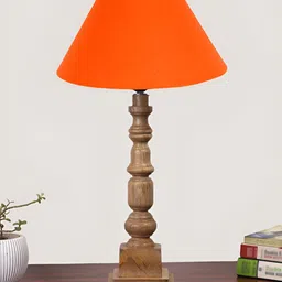 Devansh Orange Wood Traditional Frusturical Shaped Table Lamp-15