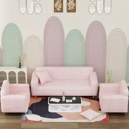 Lukzer Pink 22 Pieces Self Design Sofa Cover With Cushion Covers & Anti slip Foam Sticks-image-64