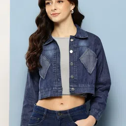 CORSICA Women Navy Blue Cotton Denim Jacket-picture-29