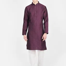 SG LEMAN Floral Woven Design Mandarin Collar Raw Silk Straight Kurta & Pyjama-image-7