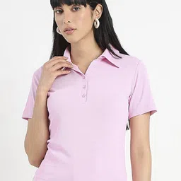 Madame Solid Polo Collar Regular Fit Tshirts-image-43