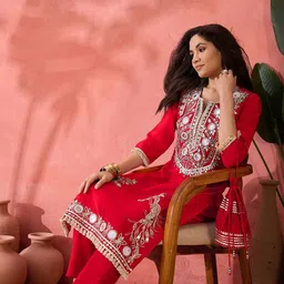 Sangria Embroidered Straight Kurta & Palazzo With Bag-picture-20