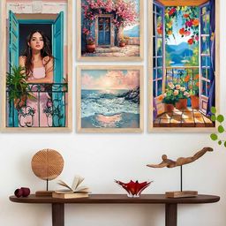 WALLLANE Brown 4 Piece Wood Floral and Botanical Wall Paintings-image-49
