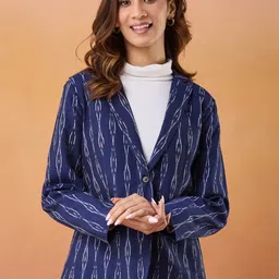 Fabindia Geometric Printed Cotton Ikat Single Breasted Blazer-picture-22