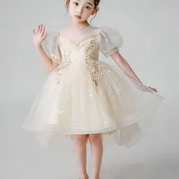 JC SPARKLE Self Design Puff Sleeve Fit & Flare Dress-image-33