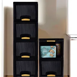 Aura Black & Yellow 6 Units Multipurpose ( 4 + 2 ) Folding Cabinet Storage Organizers-22