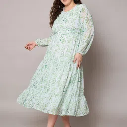 SASSAFRAS Curve Floral Print Georgette Fit & Flare Maxi Dress-image-44