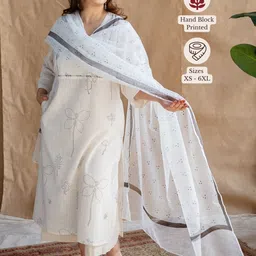 THE INDIAN ETHNIC CO Women Floral Printed Block Print Daily Cotton Straight Kurtas-45