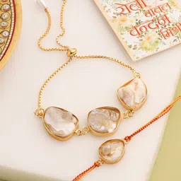 Anouk Pearls Beaded Bhaiya Bhabhi Rakhi With Roli Chawal Chandan & Mishri-image-51