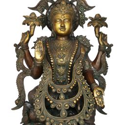 Exotic India Brown & Gold Toned Goddess Lakshmi Idol Showpiece-image-42