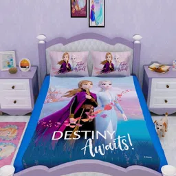 Athom Living Blue & Black Cartoon Characters 180 TC King Bedsheet with 2 Pillow Covers-image-23