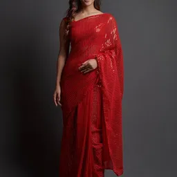 GAVUBAA Red Pure Georgette Sarees-picture-3