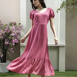 Athena Women Puff Sleeve Fit & Flare Dress-image-35
